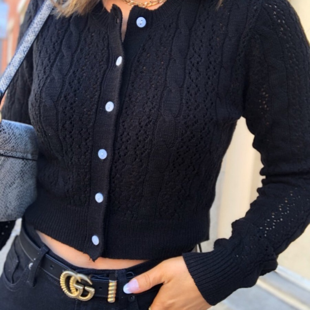 Knit Black Cropped Cardigan | Compliments - Picture 3 of 6